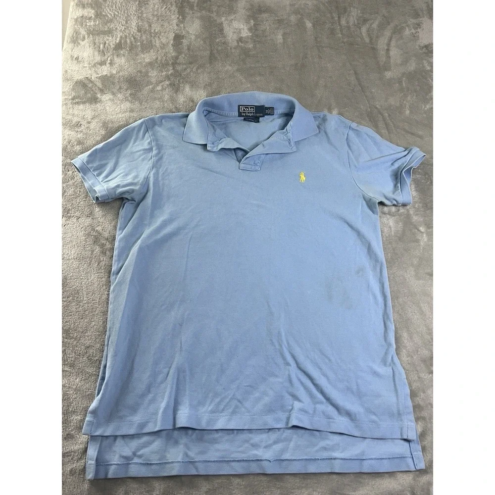 Polo Mens Shirt M Light Blue Short Sleeve Custom Fit Cotton